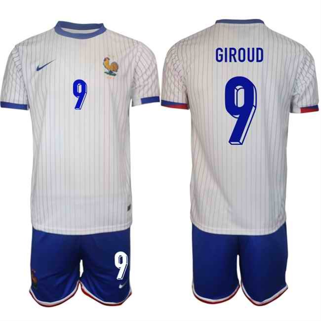 Men's France #9 Olivier Giroud White 2024-25 Away  Soccer Jersey Suit