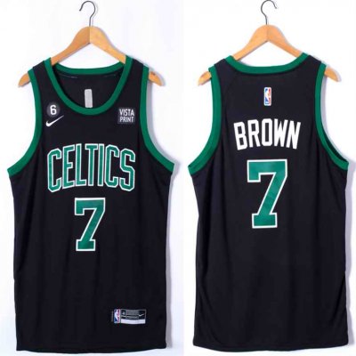 Men's Boston Celtics #7 Jaylen Brown Black No.6 Patch Stitched Basketball Jersey