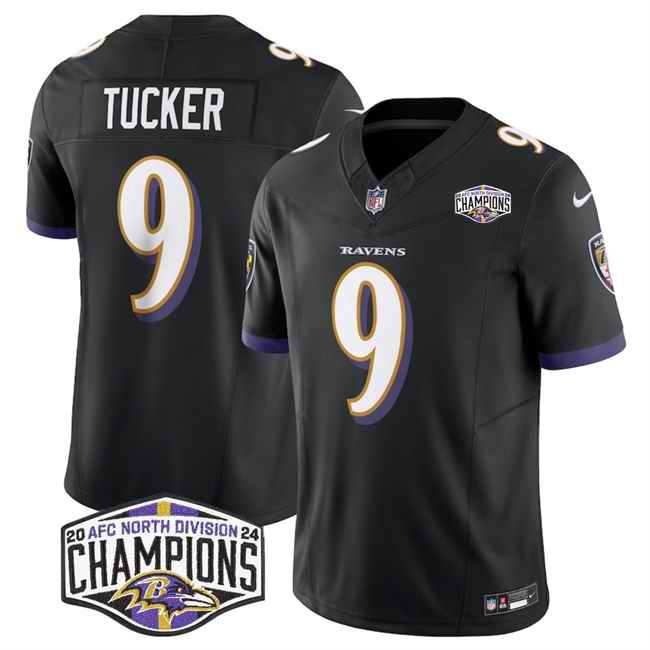 Men's Baltimore Ravens #9 Justin Tucker Black F.U.S.E 2024 AFC North Division Champions Vapor Limited Football Jersey