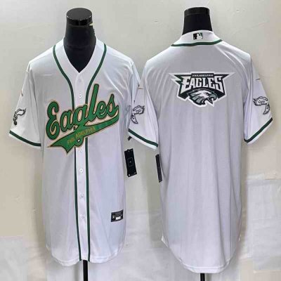 Men's Philadelphia Eagles White Gold Team Big Logo Cool Base Stitched Baseball Jersey