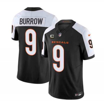 Men's Cincinnati Bengals #9 Joe Burrow 2023 F.U.S.E. Black/White With 4-Star C Patch Vapor Untouchable Limited Stitched Jersey