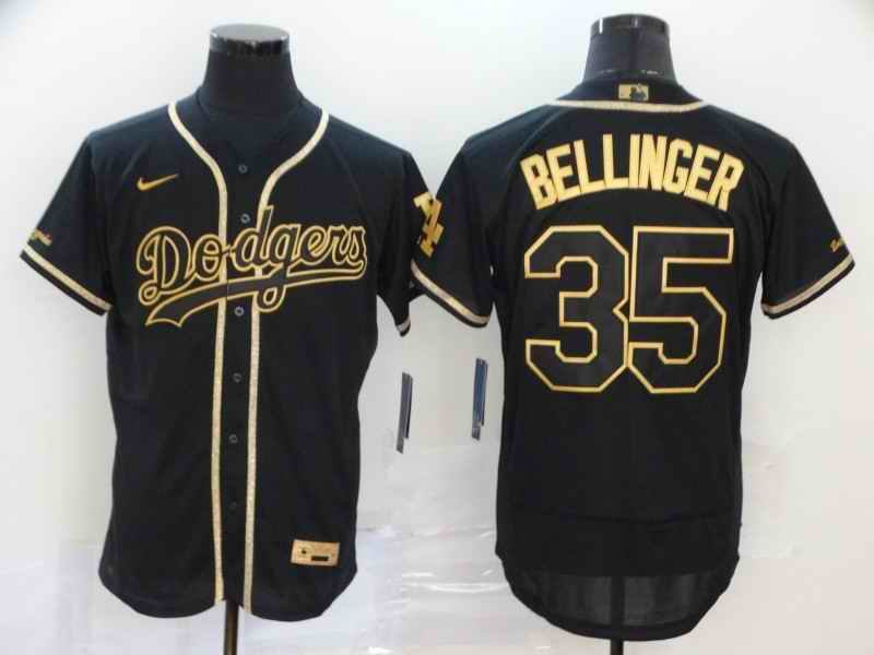 Men's Los Angeles Dodgers #35 Cody Bellinger Black Golden Flex Base Stitched MLB Jersey