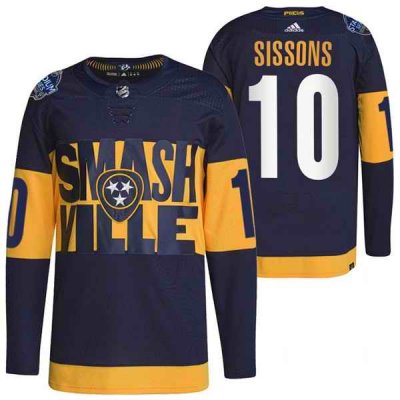 Men's Nashville Predators #10 Colton Sissons 2022 Navy Stadium Series Breakaway Player Stitched Jersey