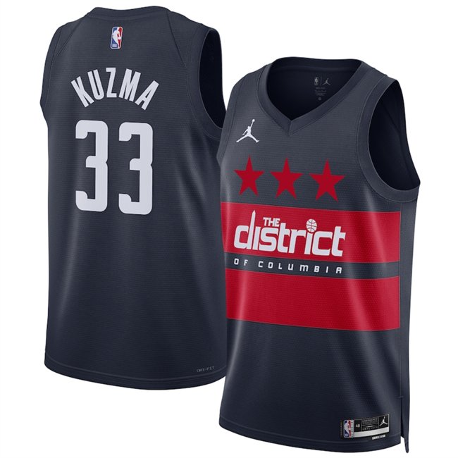 Men's Washington Wizards #33 Kyle Kuzma Navy 2024/25 Statement Edition Stitched Basketball Jersey