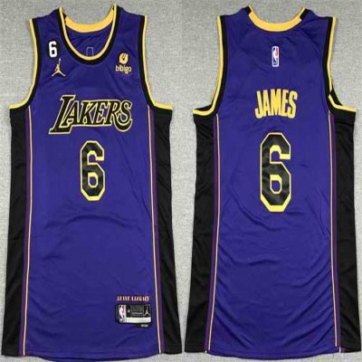 Men's Los Angeles Lakers #6 LeBron James 2022/23 Purple Classic Edition No.6 Patch Stitched Basketball Jersey