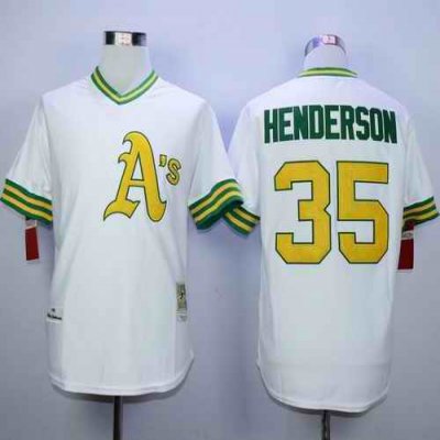 Mitchell And Ness Athletics #35 Rickey Henderson White Cool Base Stitched MLB Jersey