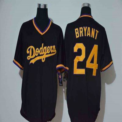 Men's Los Angeles Dodgers #24 Kobe Bryant Black Throwback Cool Base Stitched Jersey