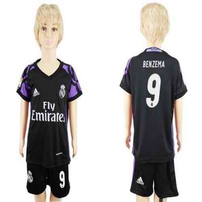 Real Madrid #9 Benzema Black Kid Soccer Club Jersey