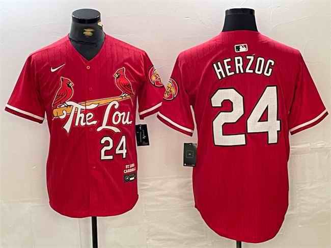 Men's St. Louis Cardinals #24 Whitey Herzog Red 2024 City Connect Limited Stitched Baseball Jersey