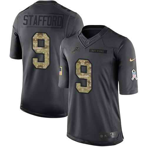 Nike Lions #9 Matthew Stafford Black Youth Stitched NFL Limited 2016 Salute to Service Jersey