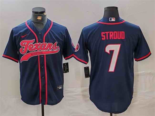 Men's Houston Texans #7 C.J. Stroud Navy With Patch Cool Base Stitched Baseball Jersey