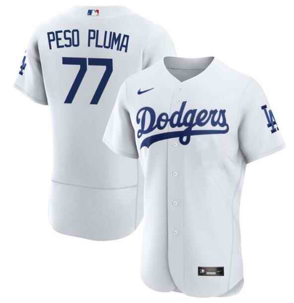 Men's Los Angeles Dodgers #77 Peso Pluma White Flex Base Stitched Baseball Jersey