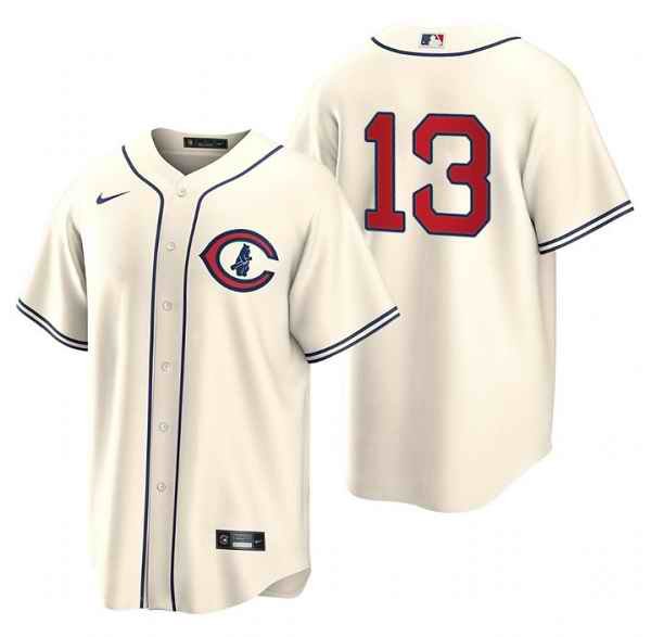 Men's Chicago Cubs #13 David Bote 2022 Cream Field of Dreams Cool Base Stitched Baseball Jersey