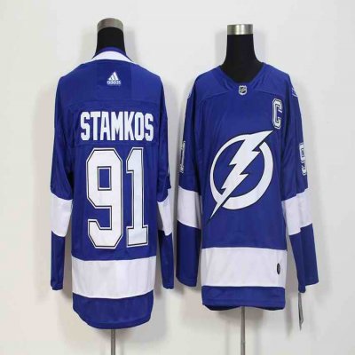 Men's Adidas Tampa Bay Lightning #91 Steven Stamkos Blue Stitched NHL Jersey