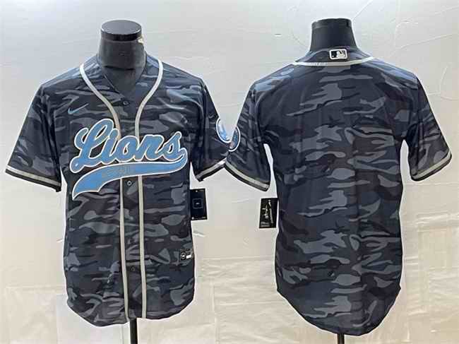 Men's Detroit Lions Blank Grey Camo Cool Base Stitched Baseball Jersey