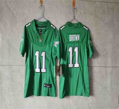 Women's Philadelphia Eagles #11 A. J. Brown Kelly Green 2023 F.U.S.E. Vapor Untouchable Limited Stitched Football Jersey(Run Small)