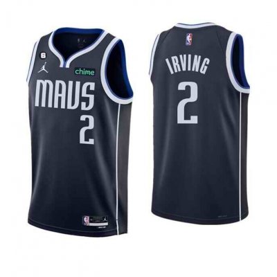 Men's Dallas Mavericks #2 Kyrie Irving Navy Statement Edition With No.6 Patch Stitched Basketball Jersey