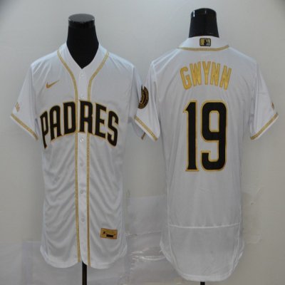 Men's San Diego Padres #19 Tony Gwynn 2020 White Golden Flex Base Stitched MLB Jersey