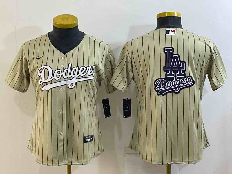 Women's Los Angeles Dodgers Cream Team Big Logo Stitched Jersey(Run Small)