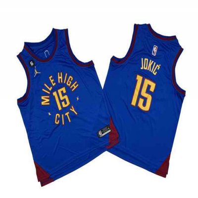 Youth Denver Nuggets #15 Nikola Jokic Blue With NO.6 Patch Stitched Basketball Jersey