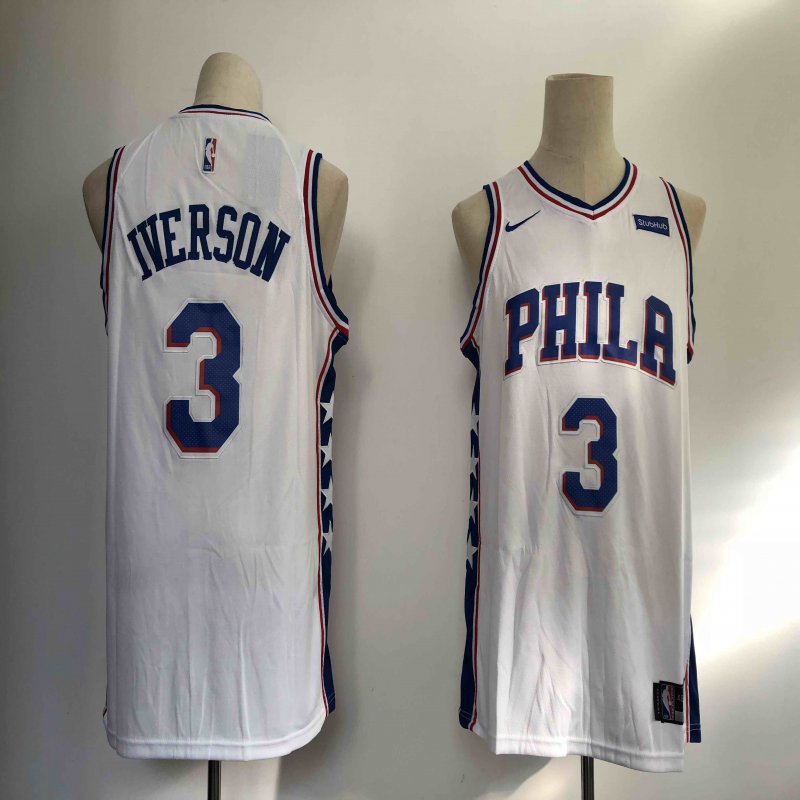 Men's Philadelphia 76ers #3 Allen Iverson White Swingman Stitched NBA Jersey