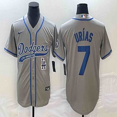 Men's Los Angeles Dodgers #7 Julio Ur'as Gray With Patch Cool Base Stitched Baseball Jersey