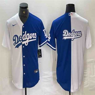 Men's Los Angeles Dodgers Team Big Logo White/Blue Split Cool Base Stitched Baseball Jersey