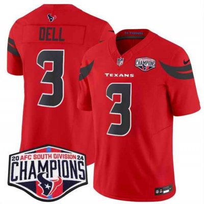 Men's Houston Texans #3 Tank Dell Red F.U.S.E. 2024 AFC South Division Champions Vapor Limited Stitched Football Jersey