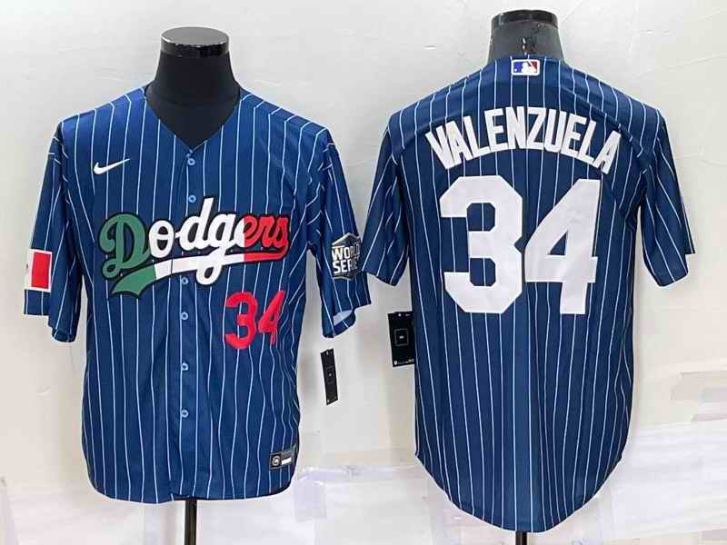 Men's Los Angeles Dodgers #34 Toro Valenzuela Navy Mexico World Series Cool Base Stitched Baseball Jersey