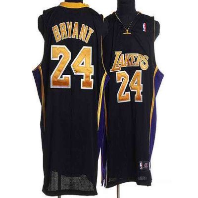 Lakers #24 Kobe Bryant Stitched Black Gold Number NBA Jersey