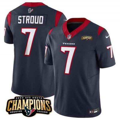 Men's Houston Texans #7 C.J. Stroud Navy 2023 F.U.S.E. AFC South Champions Patch Vapor Untouchable Limited Stitched Football Jersey