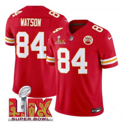 Men's Kansas City Chiefs #84 Justin Watson Red 2025 Super Bowl LIX Patch F.U.S.E. Vapor Limited Stitched Football Jersey