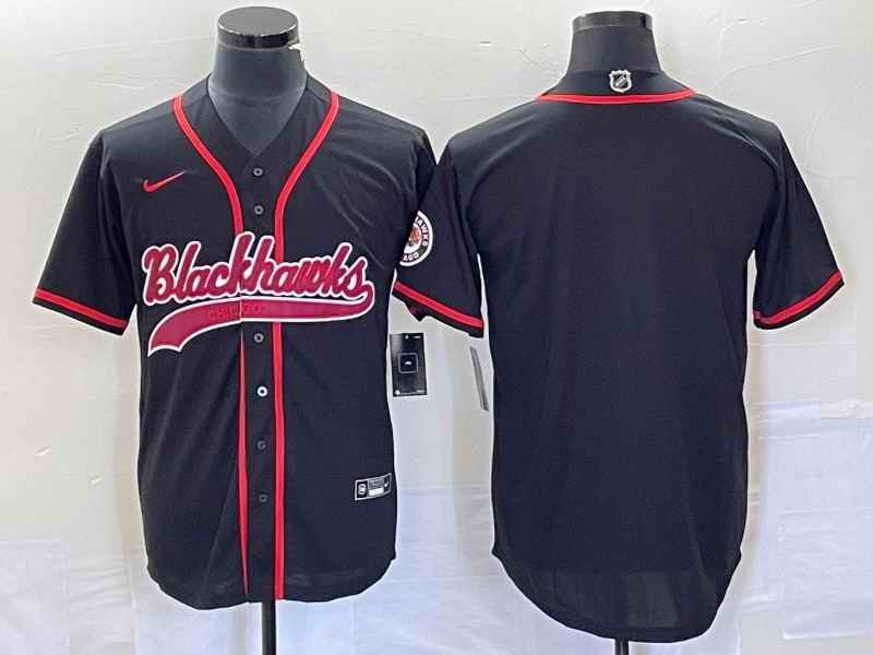 Men's Chicago Blackhawks Blank Black Cool Base Stitched Baseball Jersey