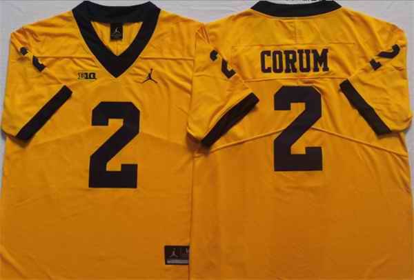 Men's Michigan Wolverines #2 CORUM Yellow Stitched Jersey