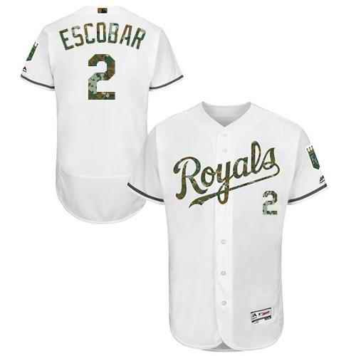 Royals #2 Alcides Escobar White Flexbase Authentic Collection 2016 Memorial Day Stitched MLB Jersey