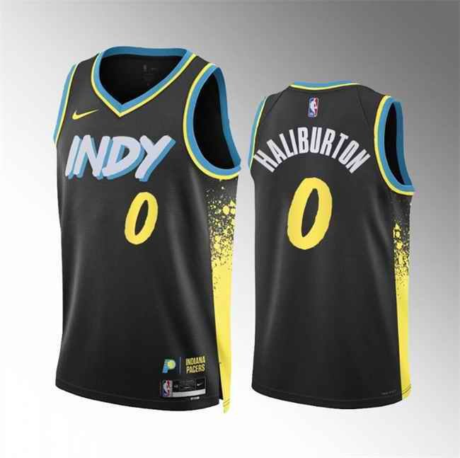 Men's Indiana Pacers #0 Tyrese Haliburton Black 2023-24 City Edition Stitched Basketball Jersey