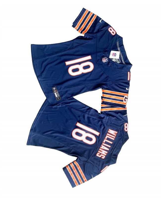 Women's Chicago Bears #18 Caleb Williams Navy 2024 Draft F.U.S.E Vapor Stitched Jersey(Run Small)