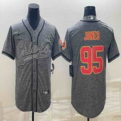 Men's Kansas City Chiefs #95 Chris Jones Grey With Patch Cool Base Stitched Baseball Jersey