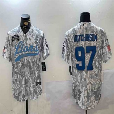 Men's Detroit Lions #97 Aidan Hutchinson 2024 Arctic Camo Salute to Service Stitched Baseball Jersey