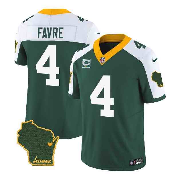 Men's Green Bay Packers #4 Brett Favre Green/White 2023 F.U.S.E. Home Patch And 1-Star C Patch Vapor Untouchable Limited Stitched Jersey