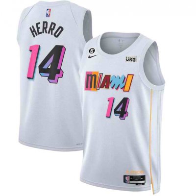 Men's Miami Heat #14 Tyler Herro White 2022/23 City Edition With NO.6 Patch Stitched Jersey