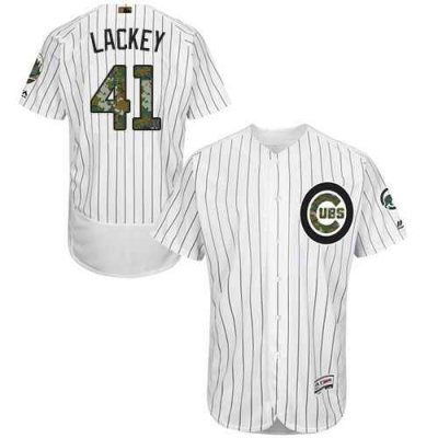 Cubs #41 John Lackey White(Blue Strip) Flexbase Authentic Collection 2016 Memorial Day Stitched MLB Jersey