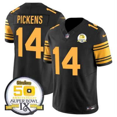 Men's Pittsburgh Steelers #14 George Pickens Black 2024 F.U.S.E. 50th Anniversary Of Super Bowl IX Color Rush Limited Stitched Jersey