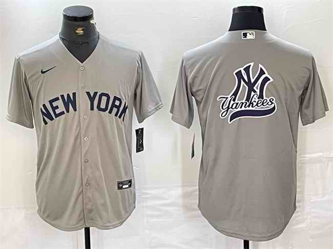 Men's New York Yankees Grey Team Big Logo Cool Base Stitched Baseball Jersey