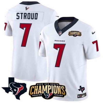 Men's Houston Texans #7 C.J. Stroud White 2023 F.U.S.E. AFC South Champions Patch And Team Logo Patch Vapor Untouchable Limited Stitched Football Jersey