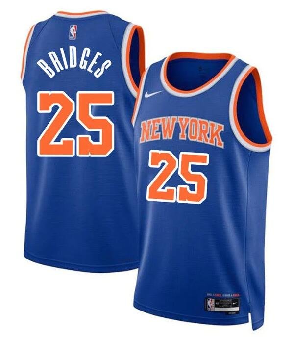 Men's New Yok Knicks #25 Mikal Bridges Blue Icon Edition Swingman Stitched Basketball Jersey