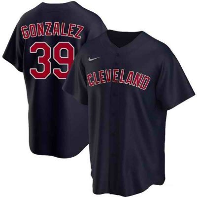 Men's Cleveland Guardians #39 Oscar Gonz'lez Navy Cool Base Stitched Jersey