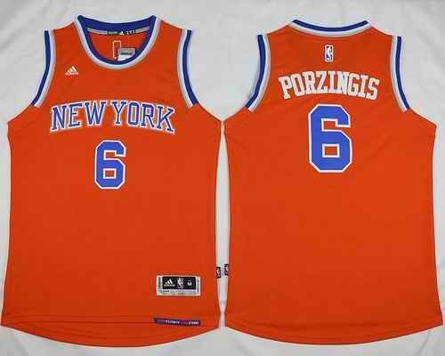 Knicks #6 Kristaps Porzingis Orange Alternate Stitched NBA Jersey