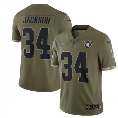 Men's Las Vegas Raiders #34 Bo Jackson Olive 2022 Salute To Service Limited Stitched Jersey