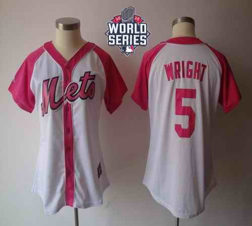 Mets #5 David Wright White/Pink W/2015 World Series Patch Women's Splash Fashion Stitched MLB Jersey